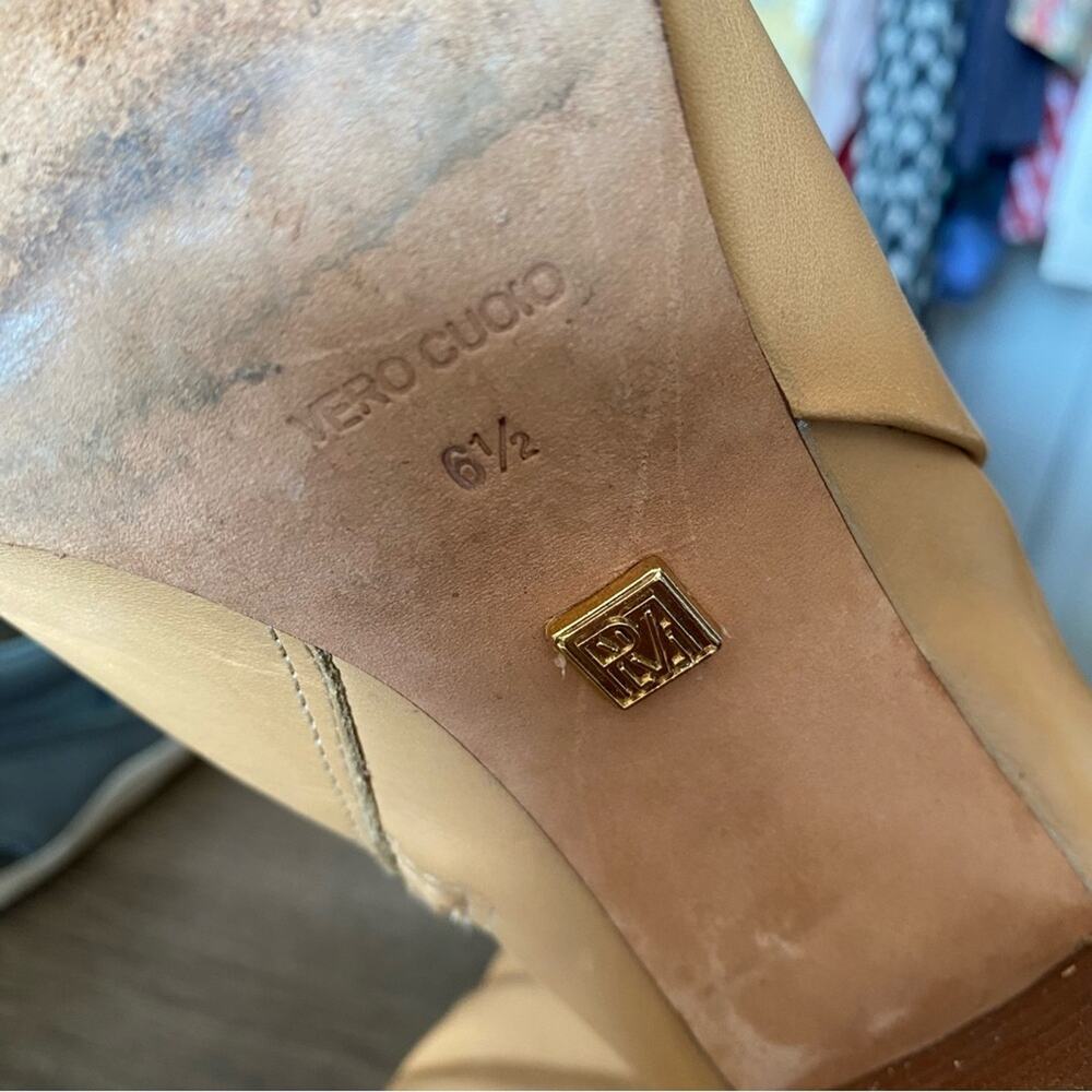 Pour La Victoire Imari Light Cognac Camel Leather Knee High Heeled Boots 6.5 - Picture 14 of 14